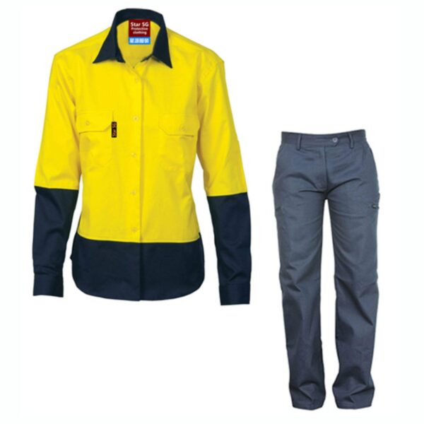 Factory Supply Hi Vis Reflective Long Sleeve Work Shirt  Embroidered Logo Safety Workwear Shirts and Pants