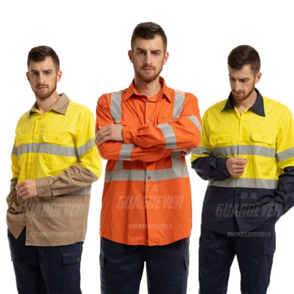 Factory Supply Cotton Workwear Railway Traffic Orange Reflective Hi Vis Work Shirts And Pants - Image 5