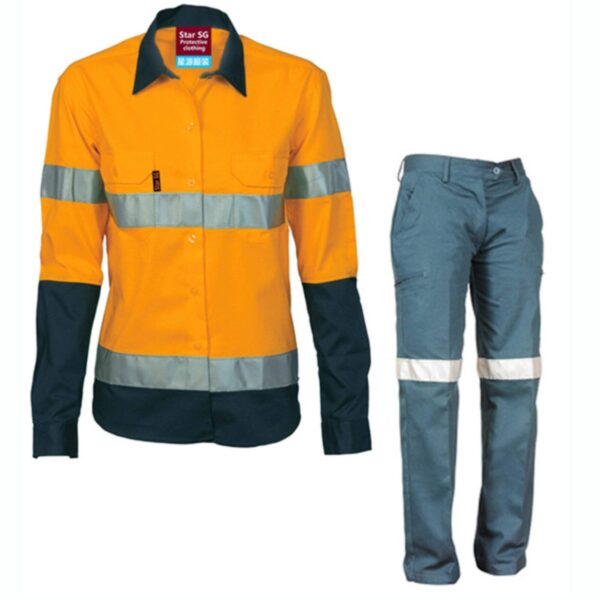 Factory Supply Hi Vis Reflective Long Sleeve Work Shirt  Embroidered Logo Safety Workwear Shirts and Pants - Image 3