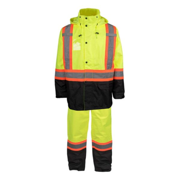 Factory Supply Hi Vis Reflective With X back Reflective Sliver Strips Outdoor Work Clothes Waterproof Construction Safety Insulation Jacket and Pants - Image 3