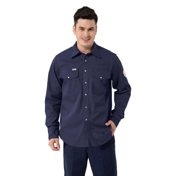 NFPA 2112 CAT 2 Pearl Snap Buttons Long Sleeve FR FRC Flame Retardant Fire Resistant Welding Shirts For Men - Image 3