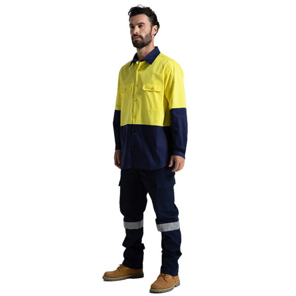 Construction Workwear 100% Cotton AS/NZS Two tone Long Sleeve Men's Work Shirt - Image 4