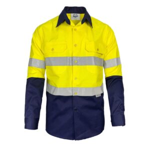 Customize Australian 2 Tones Cotton Drill  Reflective Shirt Safety Long Sleeve Construction Safety Mining Industry UPF50+ Hi Vis Work Shirt