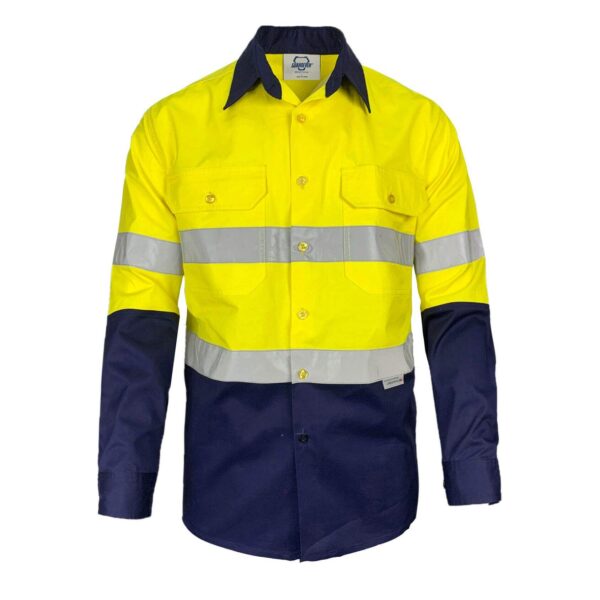 Customize Australian 2 Tones Cotton Drill  Reflective Shirt Safety Long Sleeve Construction Safety Mining Industry UPF50+ Hi Vis Work Shirt