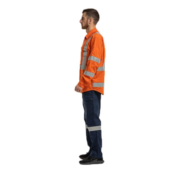 Mining Industrial Cotton Work Clothing Safety Security AS/NZSO 4602 UPF50+ range Yellow Navy Hi Vis Reflective Shirt And Pants - Image 4