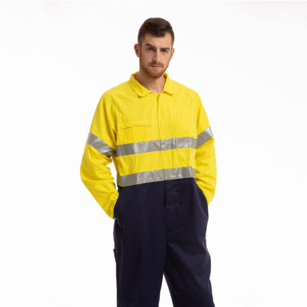 Factory Custom High Visibility Coverall Men's Workwear Cotton Reflective Overalls Construction Engineering One-Piece Hi Vis uniforms - Image 5