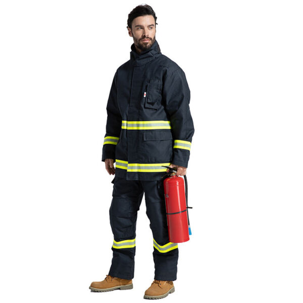 Customed Aramid Durable Firemen Workwear With Flashing Tapes FRC Security Firefighter Suit - Image 3