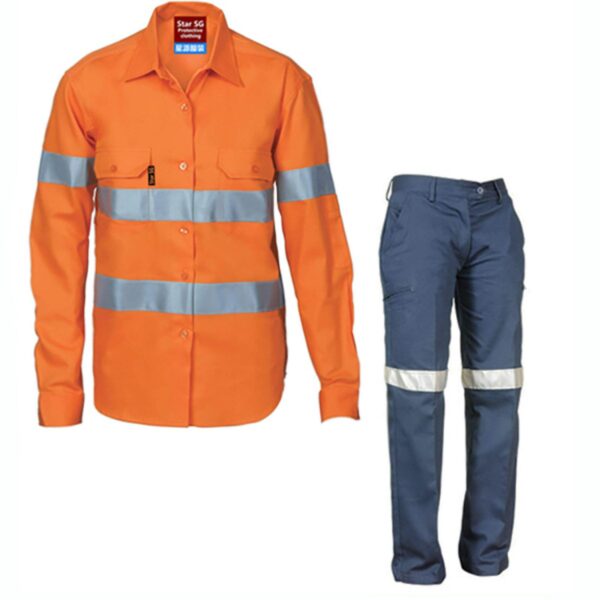 Custom  High Quality Reflective Shirts And Pants Traffic Construction Antistatic Cotton Hi Vis Fr Shirts - Image 5