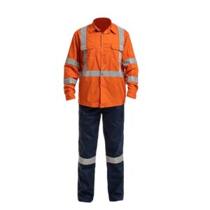 Factory Supply Cotton Workwear Railway Traffic Orange Reflective Hi Vis Work Shirts And Pants