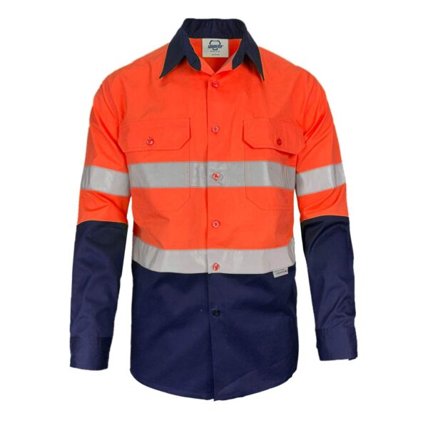 Customize Australian 2 Tones Cotton Drill  Reflective Shirt Safety Long Sleeve Construction Safety Mining Industry UPF50+ Hi Vis Work Shirt - Image 3