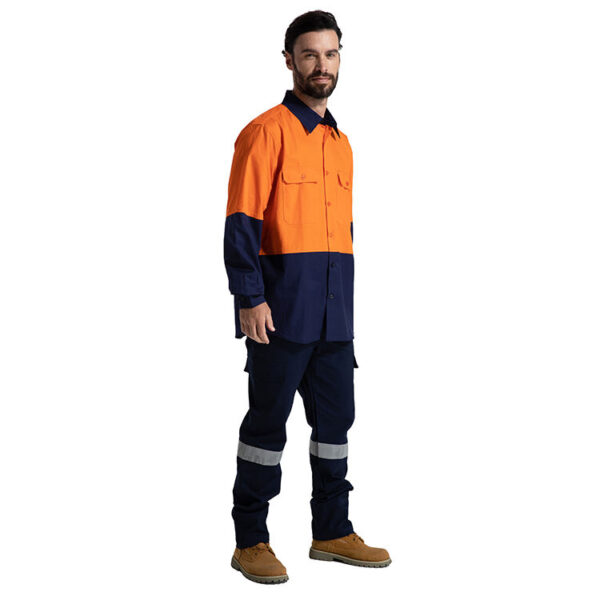 Construction Workwear 100% Cotton AS/NZS Two tone Long Sleeve Men's Work Shirt - Image 6