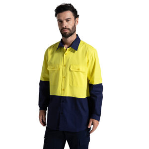 Construction Workwear 100% Cotton AS/NZS Two tone Long Sleeve Men’s Work Shirt