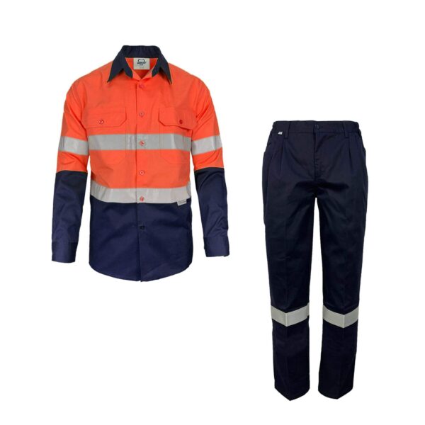 Hot Sale Unisex Reflective Hi Vis Cotton Long Sleeve Shirt And Pants Safety Mining Construction Work Suit - Image 6