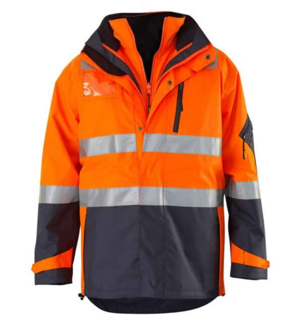 Customize OEM Service Waterproof Cold-Proof Orange Fluorescence Workwear Quality 3 In 1 Safety Hi Vis Winter Jacket