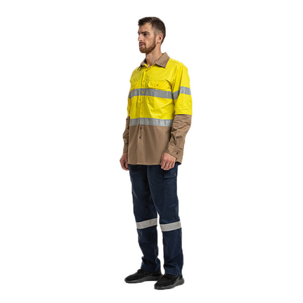 Factory Customized Industrial Worker Wear Uniform Suits 2 Pieces Long Sleeve Shirt & Pant Cotton Hi-visibility Work Wear - Image 4
