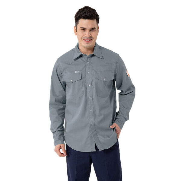 NFPA 2112 CAT 2 Pearl Snap Buttons Long Sleeve FR FRC Flame Retardant Fire Resistant Welding Shirts For Men - Image 4
