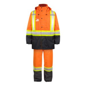 Factory Supply Hi Vis Reflective With X back Reflective Sliver Strips Outdoor Work Clothes Waterproof Construction Safety Insulation Jacket and Pants
