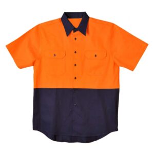 Factory Stand Collar Multi-color Workwear Clothes Moisture Wicking Short Sleeve Shirt With Two Pocekts On The Chest