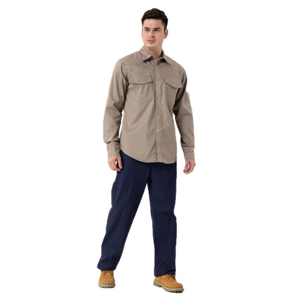 NFPA 2112 CAT 2 Pearl Snap Buttons Long Sleeve FR FRC Flame Retardant Fire Resistant Welding Shirts For Men - Image 5