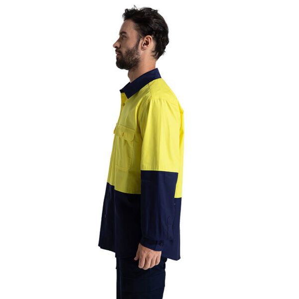 Construction Workwear 100% Cotton AS/NZS Two tone Long Sleeve Men's Work Shirt - Image 3