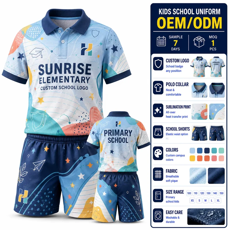 1 Piece MOQ Short Sleeve School Uniforms Kids School Uniform Polo Shirts School Uniforms for Primary Schools