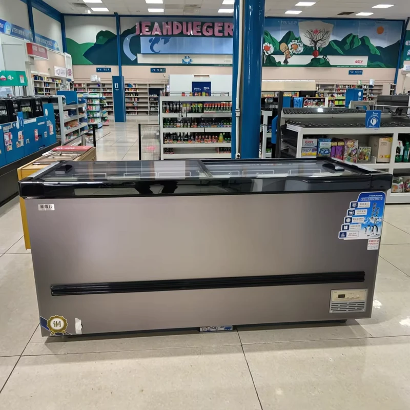 1.8m Vertical Deep Freezer Single Temperature Deep Island Top Double Glass Door Chest Freezer White 690L