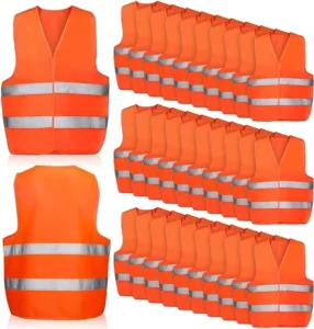10-Pack Blaze Orange High Visibility Construction Safety Vests with 2 Reflective Strips