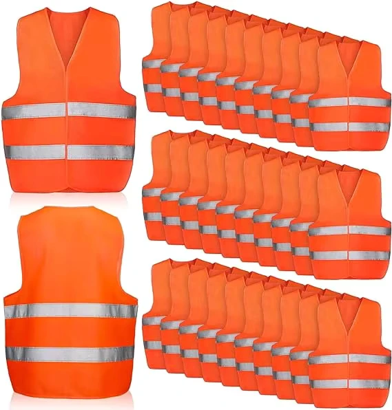 10-Pack-Blaze-Orange-High-Visibility-Construction-Safety-Vests-with-2-Reflective-Strips