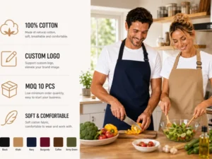 100% Cotton Bib Work Apron for Cafe Bakery Restaurant Uniform