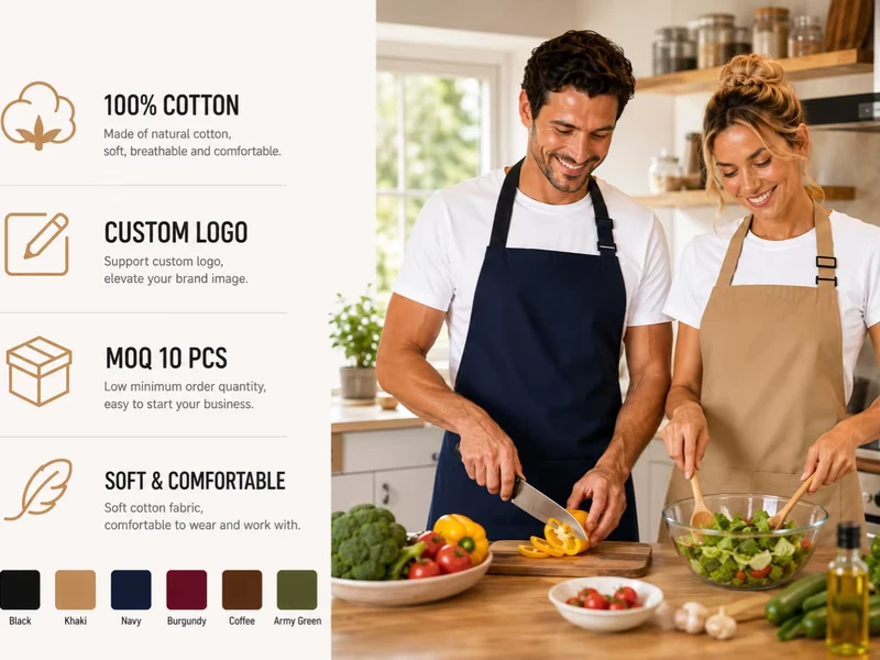 100% Cotton Bib Work Apron for Cafe Bakery Restaurant Uniform