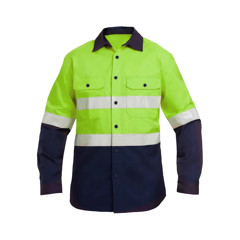 100% Cotton Construction Mining Coal Oil Gas High Visibility Workwear Custom Worker Clothes Reflective Safety Hi Vis Work Shirts