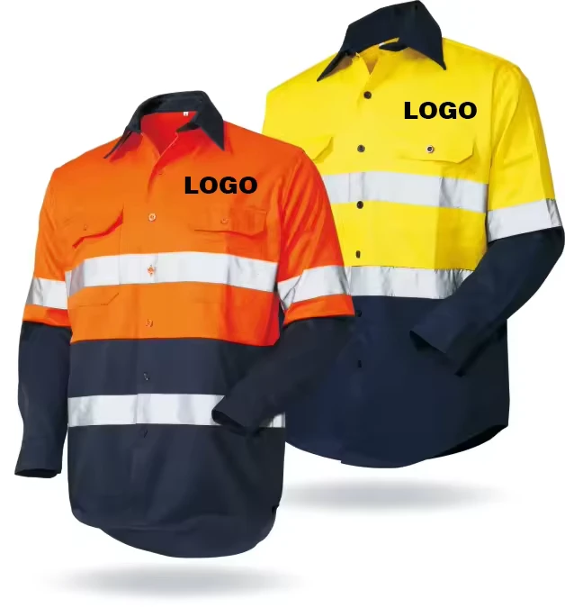 100% Cotton Construction and Mining Sun-Protective Long-Sleeve High-Visibility Reflective Safety Work Shirt