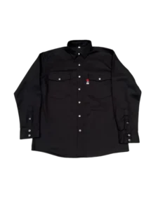 100% Cotton FR Twill NFPA2112 EN11612 240gsm Fire Resistant Work Shirt Black Color Button Snaps Cutting Safety Protection