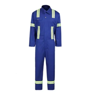 100% Cotton Flame Retardant Coverall Blue FR Working Coveralls With Reflective Tapes Workwear