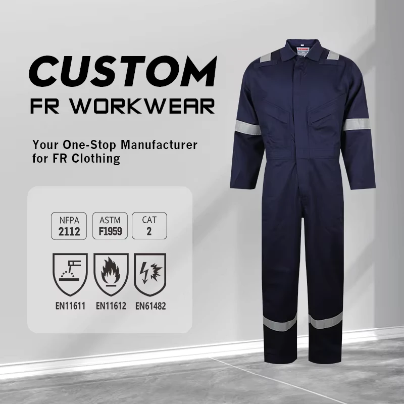 100% Cotton Flame Retardant Coverall With Reflective Tape Fire Resistant Coverall Mining Clothing