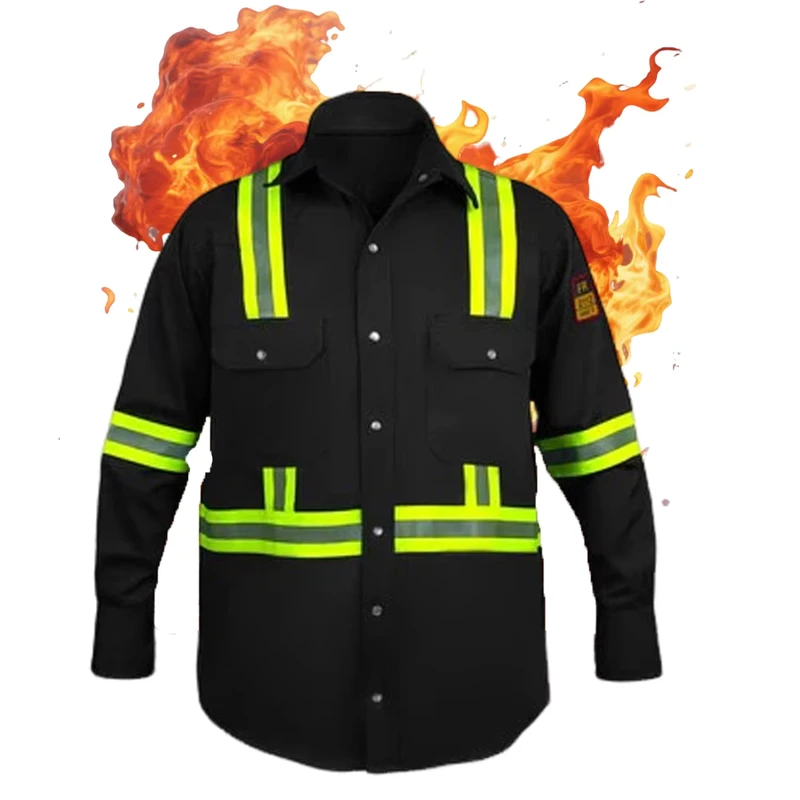 100% Cotton Long Sleeve Reflective Safety Workwear Customized Size Anti-Static Flame Retardant Work Shirt Fire Resistant