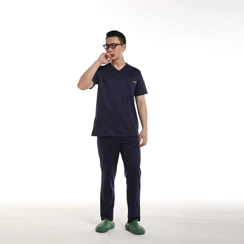 100% Cotton Men Gray Navy Medical Scrub Suit Hospital Medical Scrubs Custom Doctor Uniforms Clinic Dentist Uniform with Logo