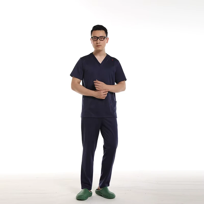 100% Cotton Men's Navy and Gray Medical Scrub Suit
