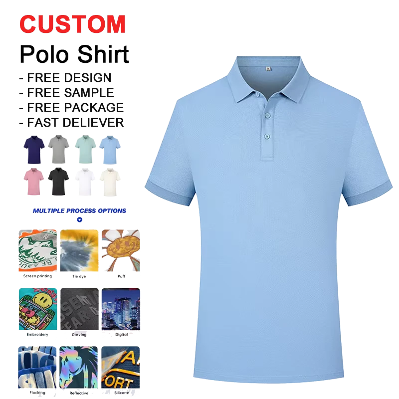 100% Cotton Men's Polo T Shirts Custom Embroidered Logo Breathable Casual Tops Jersey Custom Polo