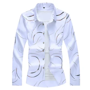 100% Cotton Men’s Slim Fit Long-Sleeve Stripe Formal Casual Shirt