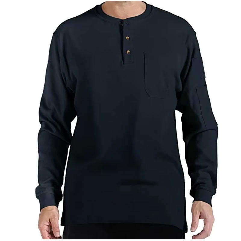 100% Cotton NFPA2112 Flame Retardant Henley Shirt Long Sleeve FR Knitting Shirt