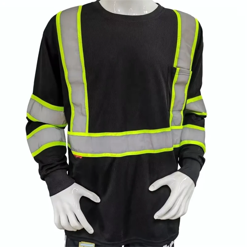 100% Cotton Polyester Hi Vis Orange Reflective Safety Shirt With Knitted Reflective Tape