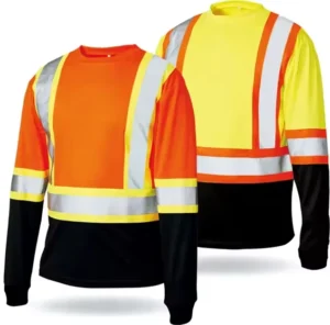 100% Cotton Polyester Hi Vis Orange Reflective Shirt for Men for Safety with Knitted Reflective Tape