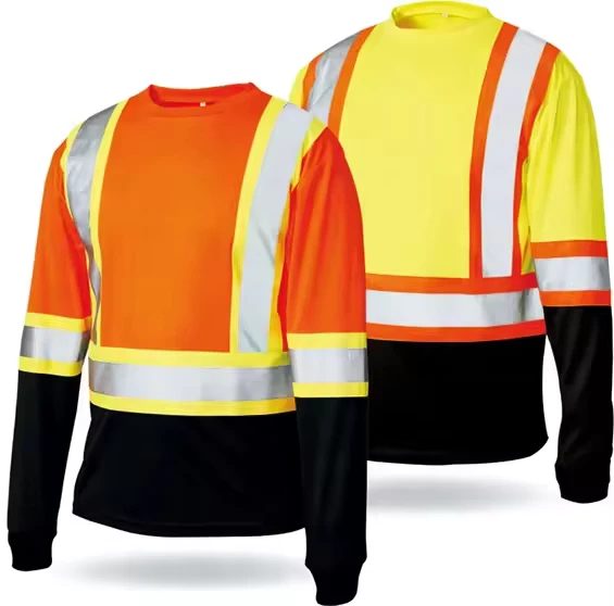 100% Cotton Polyester Hi Vis Orange Reflective Shirt for Men for Safety with Knitted Reflective Tape