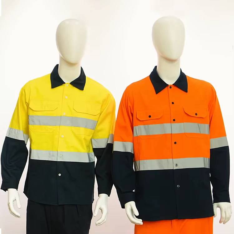100% Cotton Road Traffic Reflective Safety Security High Visibility Workwear Industrial Mining Construction Hi Vis Work Shirts