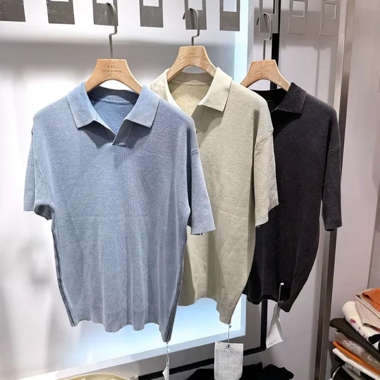 100-Cotton-Summer-Comfort-Polo-Shirt-Short-Sleeve-V-Neck-Slim-Fit-Soft-Touch-Knitted-Casual-T-Shirt