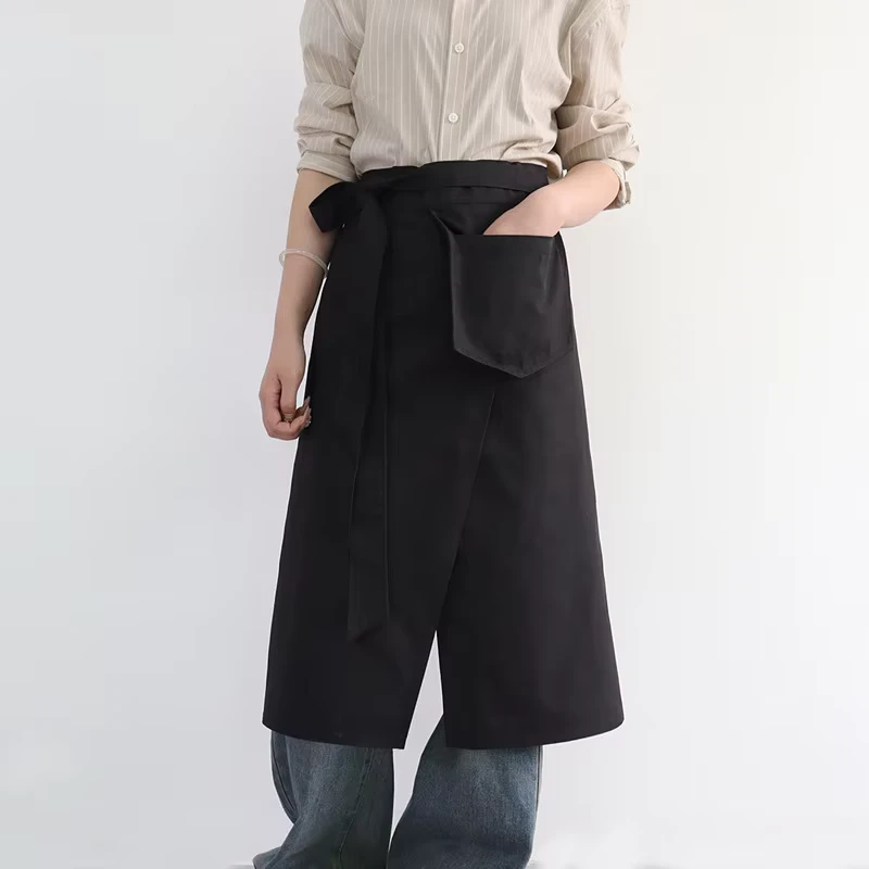 100% Cotton Waterproof Half Apron With Pocket Split Waiter Chef Bistro Apron Custom Logo Restaurant Cafe Kitchen Work Apron