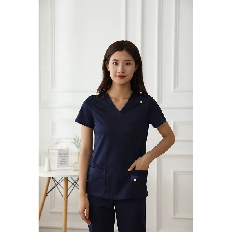 100% Cotton Women Purple Navy Medical Scrub Suit Hospital Medical Scrubs Custom Doctor Uniforms Clinic Dentist Uniform With Logo