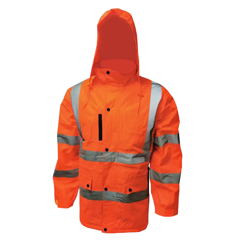 100% Oxford Men's Parka Reflective Waterproof Mechanic Jumpsuit Orange Fluo