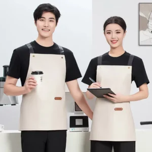 100% PUH Canvas Bib Chef Apron Black Waterproof Polyester Two Pockets for Kitchen Cooking